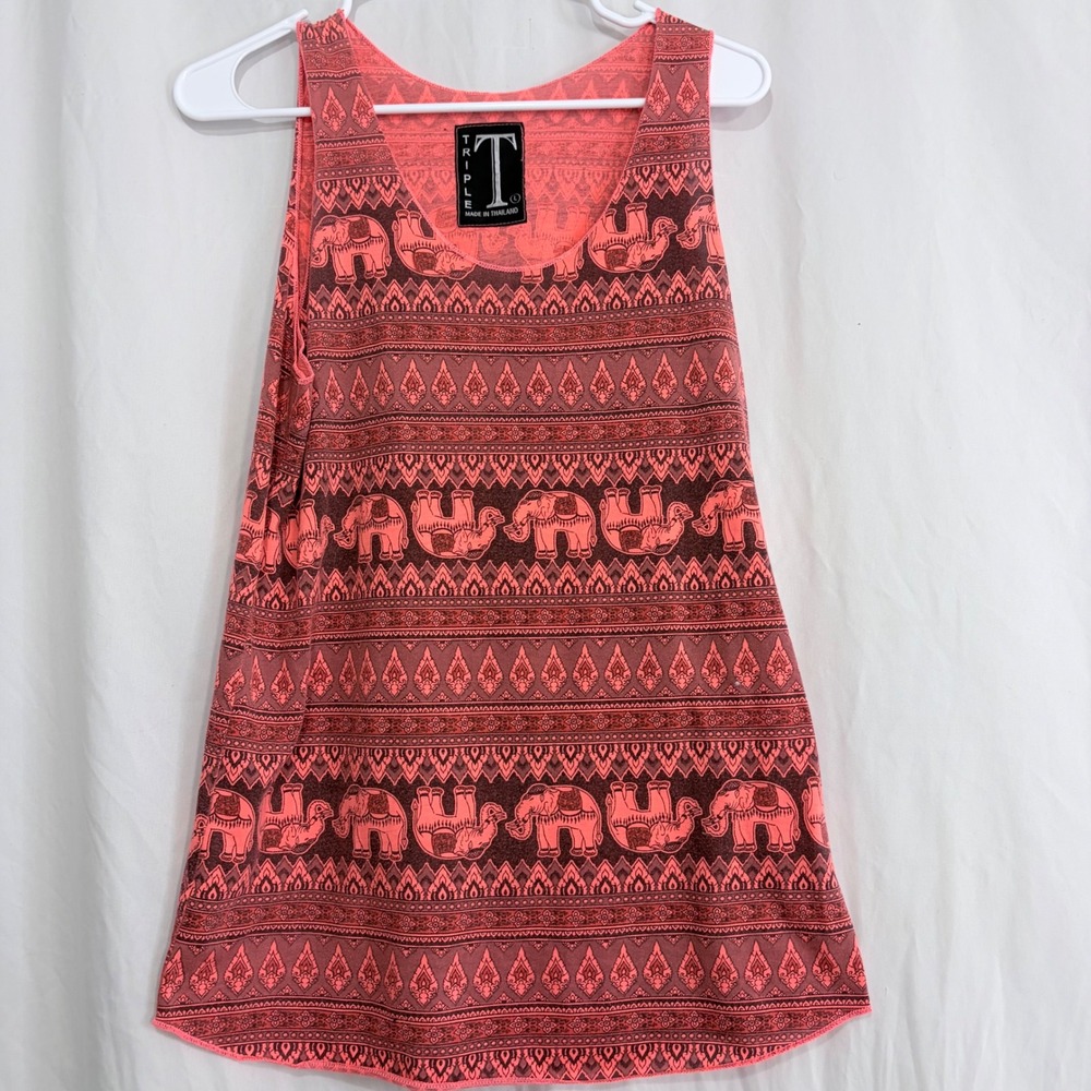 Elephant Print Boho Tank Dress Made in Thailand Pink Tribal‎ Sundress